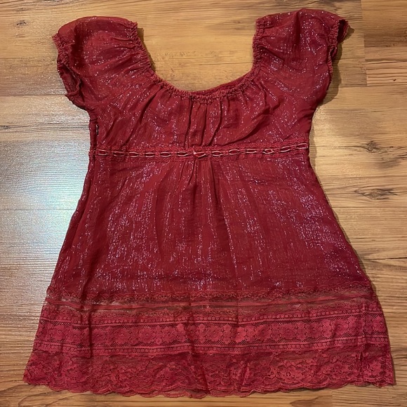 Bebe Red Sparkly Lace Top Small (fits XS) - Picture 5 of 5